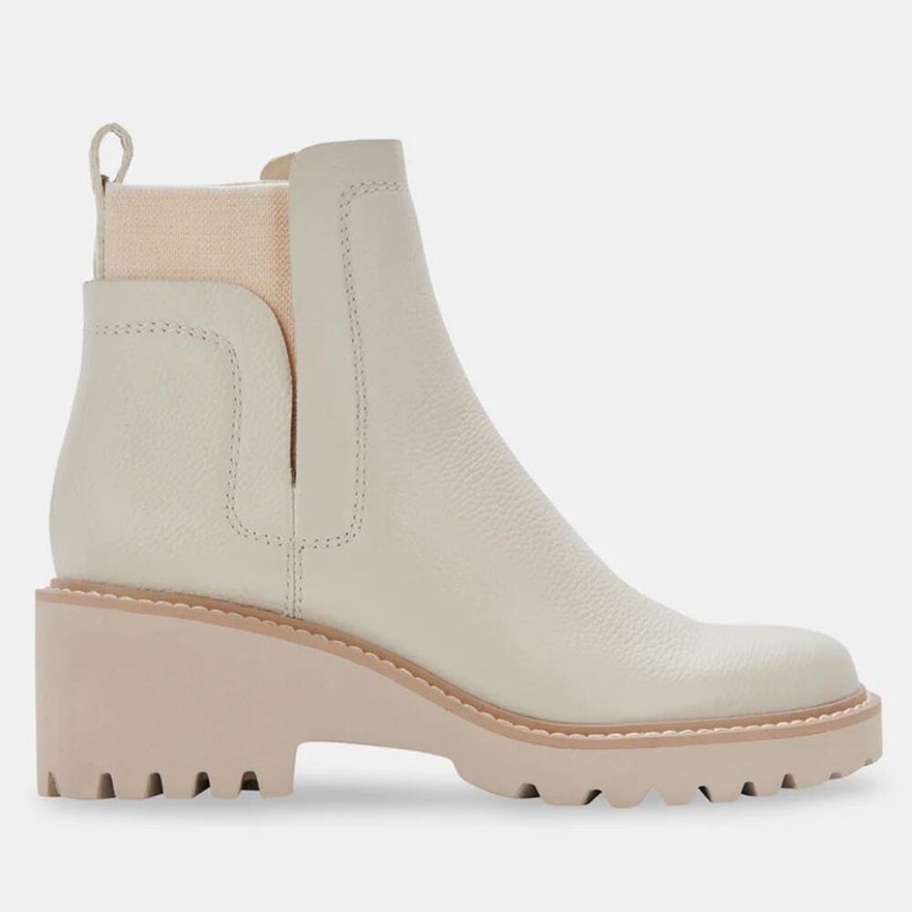 NEW Dolce Vita Huey H2o Leather Chelsea Fashion Booties Off-White Women's 6.5